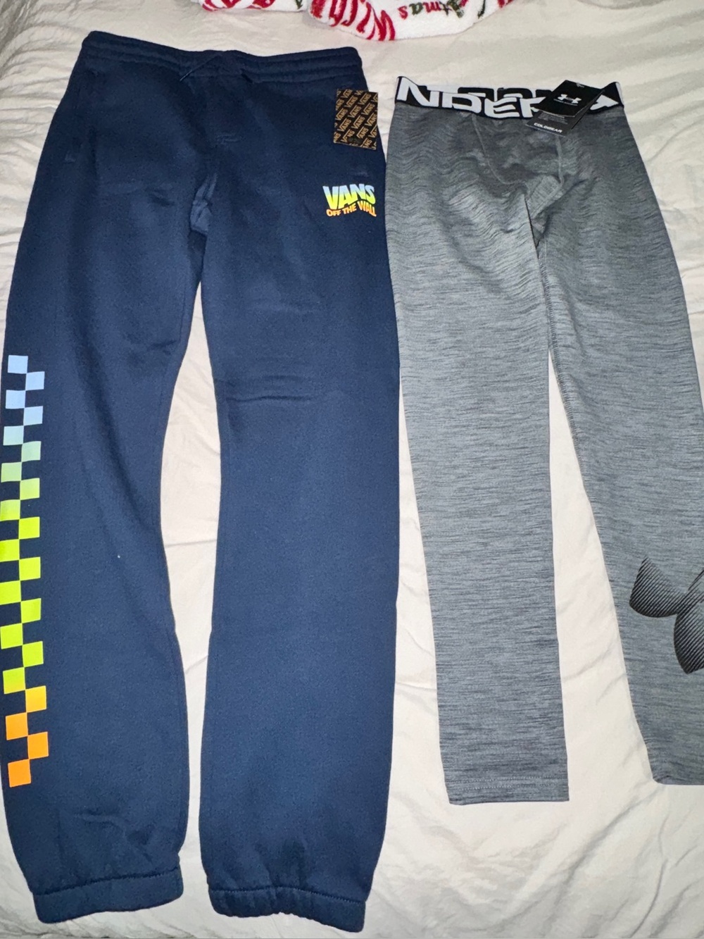 Vans Kids Navy Jogger Pants with Multicolor Checker Stripe Under Armour coldgear
